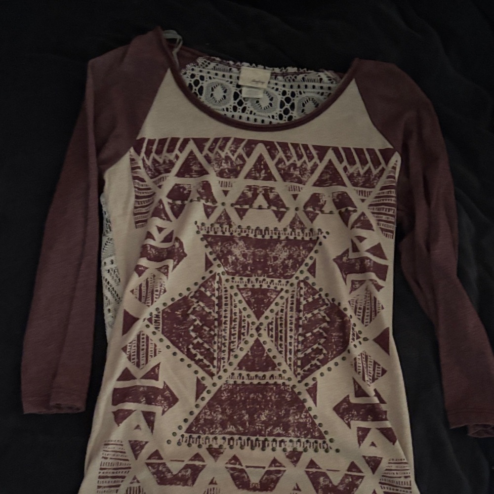 Daytrip Burgundy and Cream Lace Top
